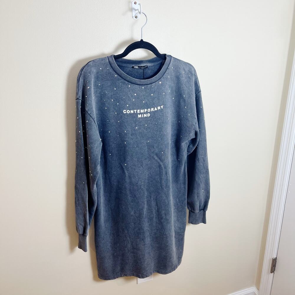 NWT Zara Washed Effect Sweatshirt Dress Size M Gray New‎ 100% Cotton - Picture 7 of 13
